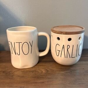 Rae dunn products garlic container and Enjoy mug